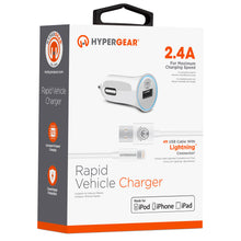 HyperGear 2.4A Rapid Vehicle Charger - Includes 4ft MFi Lightning Cable - White