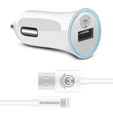 HyperGear 2.4A Rapid Vehicle Charger - Includes 4ft MFi Lightning Cable - White